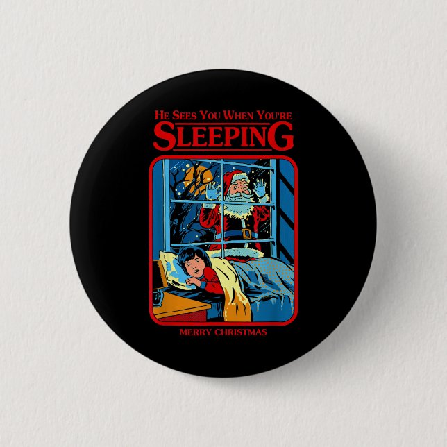 He Sees You When You're Sleeping Merry Christmas  Button (Vorderseite)