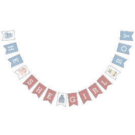 He she Girl Boy Gender Reveal Dusty Pink Blue Wimpelkette