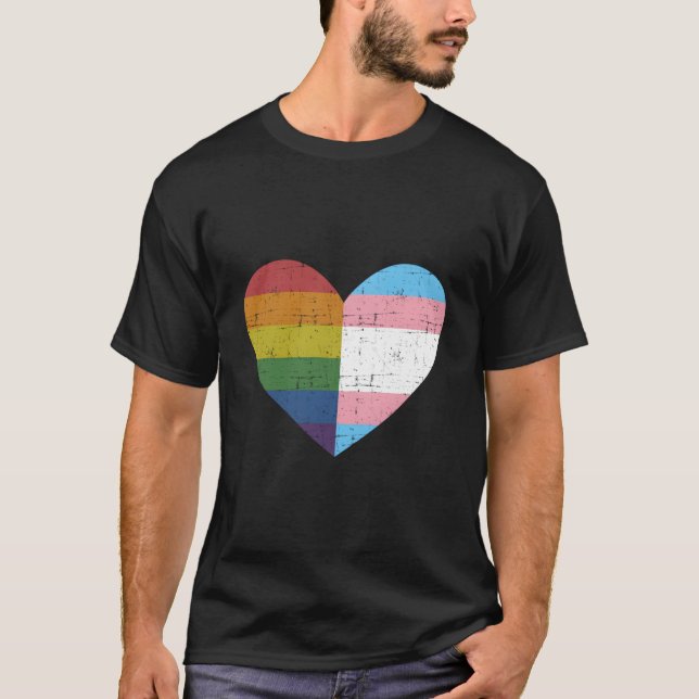 He With Rainbow And Transgender Flag For Pride Mon T-Shirt (Vorderseite)