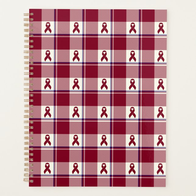 Head and Neck Cancer Awareness Plaid Burgundy Planer (Vorderseite)