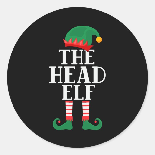 Head Elf Funny Christmas Runder Aufkleber (Vorderseite)