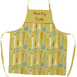 Head Koch Personalisierte Schürze<br><div class="desc">Fun Head Koch Design mit Retro Küchengeräten für Ihren Lieblings-Koch,  Koch oder Grill Experte. Ändern Sie den Namen,  um ihn zu personalisieren.</div>