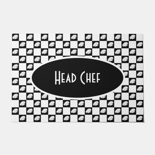 Head Koch Schwarz-Weiß Schachtel Küche Fußmatte (Vorderseite)