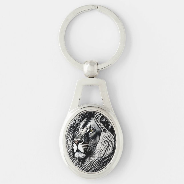 Head Lion Zeichnend Kunst Schlüsselanhänger (Vorderseite)