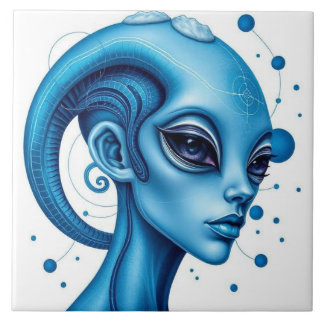 Head Of Blue Alien Closeup Sci-Fi Art Fliese