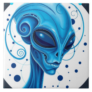 Head Of Blue Alien Closeup Sci-Fi Art Fliese