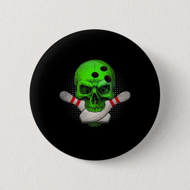 Head Skull Bowling Ball & Amp; Buttone Frohe Hallo Button (Vorderseite)