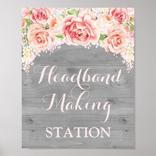 Headband Making Station Pink Watercolor Wood Poster (Vorne)
