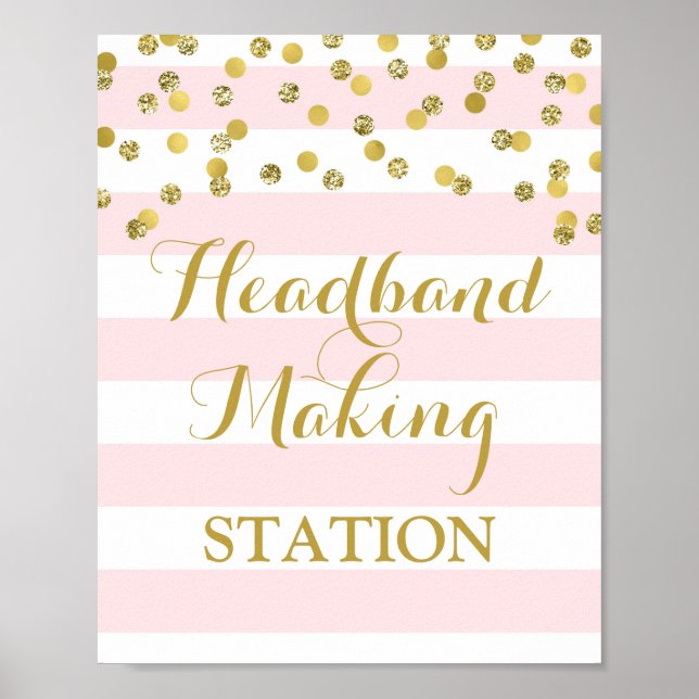 Headband Making Station: Rosa Streifen Gold Poster (Vorne)