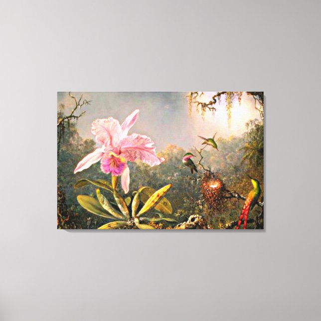 Heade - Cattleya Orchid und Three Hummingbirds Leinwanddruck (Vorderseite)