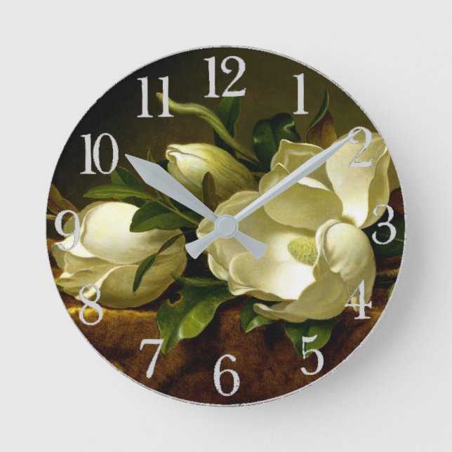 Heade Magnolia Flower Gold Velvet Wall Clock Runde Wanduhr (Vorderseite)