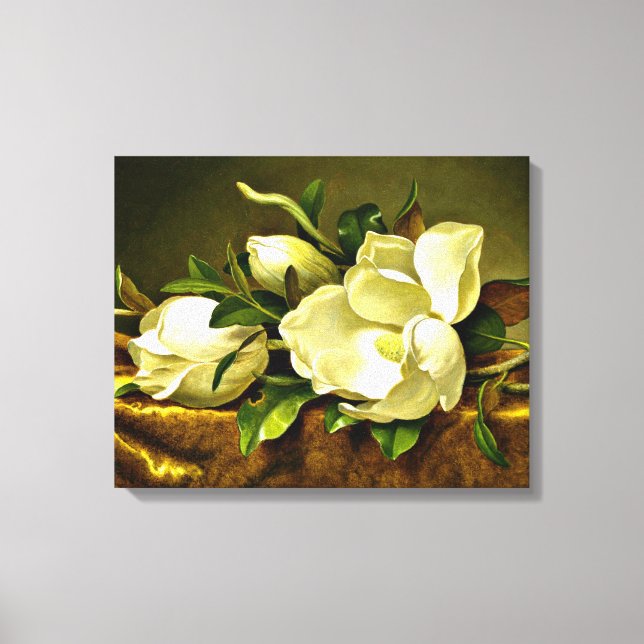 Heade - Magnolias auf goldenem Samttuch Leinwanddruck (Vorderseite)