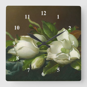 Heade Magnolias Blumengemälde Quadratische Wanduhr
