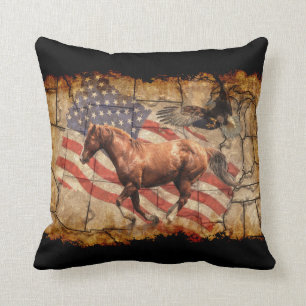 "Heading West" - Pferde, Adler und US-Flagge Kissen