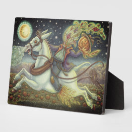 HEADLESS HORSEMAN SCARECROW & WHITE MULE Halloween Fotoplatte