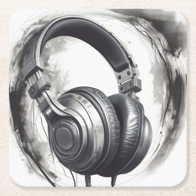 Headphone Artwork Music Lover Rechteckiger Pappuntersetzer (Vorderseite)