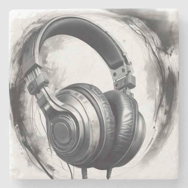 Headphone Artwork Music Lover Steinuntersetzer (Vorderseite)
