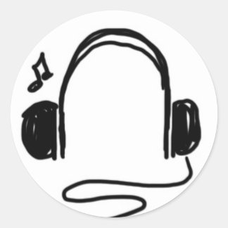 Headphone Doodle Black on White Runder Aufkleber