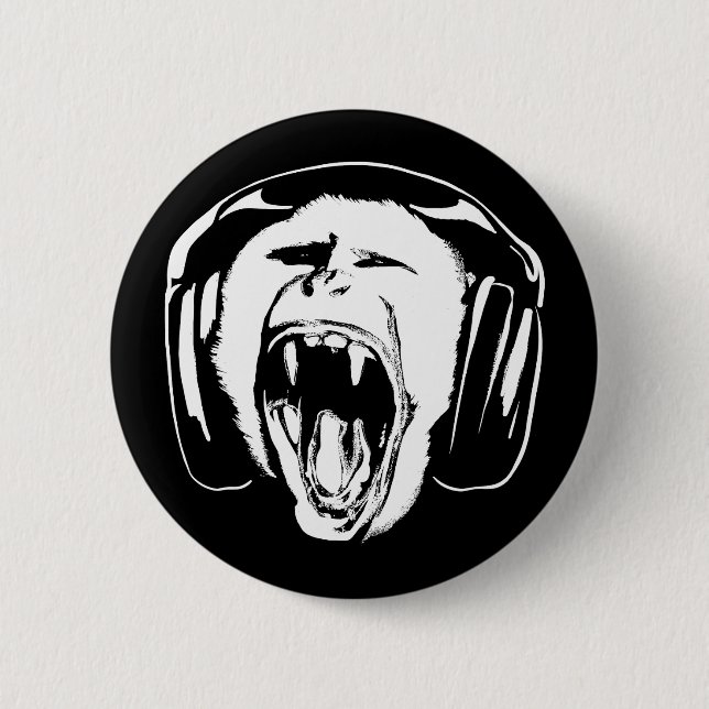 Headphones Monkey Music Lover Button (Vorderseite)
