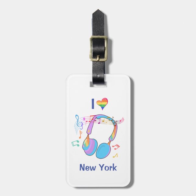 Headphones Music I Liebe New York Gepäckanhänger (Vorderseite vertikal)