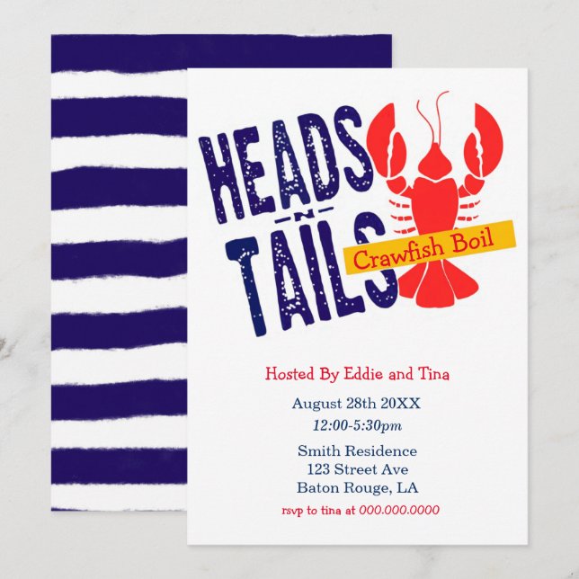Heads N Schwanz Crawfish Boil Party Einladung (Vorne/Hinten)
