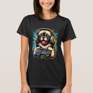 Headset Videospiel Pekingeser Hund Gaming T-Shirt
