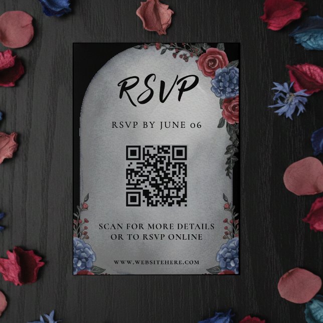 Headstone Floral Gothic Wedding QR Code RSVP Begleitkarte (Headstone Floral Gothic Wedding QR Code RSVP Enclosure Card
)