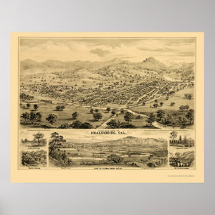 Healdsburg, CA Panorama Karte - 1876 Poster