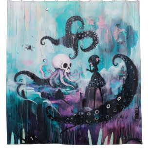 Healer Octopus Magical Hexchy Goth AI Art Duschvorhang