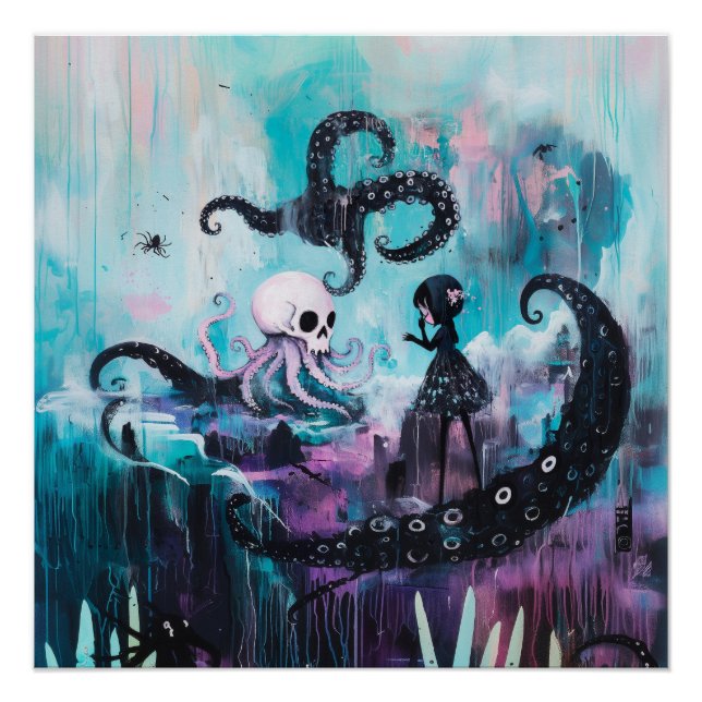 Healer Octopus Skull Hexchy AI Art Semi Gloss Poster (Vorderseite)