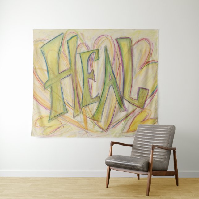 Healing Heart Word Art Tapestry Wand hängen Wandteppich (Beispiel (Horizontal))
