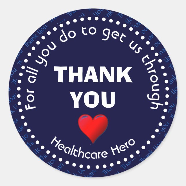 HealthCare Hero Anpassbare NAVY Vielen Dank Runder Aufkleber (Vorderseite)