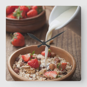 Healthy breakfast quadratische wanduhr