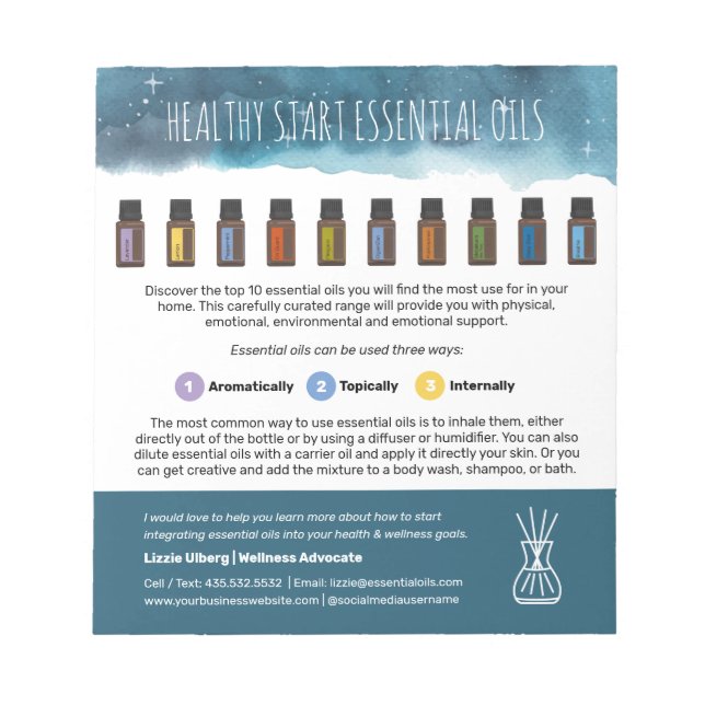 Healthy Start Top Ahtial Oils Business Handout Notizblock (Vorderseite)