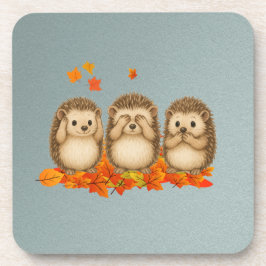 hear, see and speak no evil Hedgehogs leafs Getränkeuntersetzer