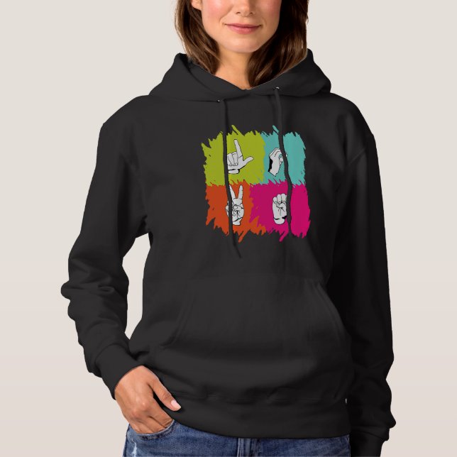 Hearing Aid Deaf Pride ASL hand sign language Gest Hoodie (Vorderseite)