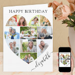 Heart 11 Foto Collage Elegant Name Geburtstag Karte<br><div class="desc">Sage "Happy Birthday" mit einer Liebe Herz Foto Collage, personalisiert Geburtstagskarte. Die Fotovorlage ist für Sie Set, um Ihre Bilder hinzuzufügen, und arbeitet in Reihen von oben bis unten. Die Foto-Collage enthält 11 Fotos, die in einer Mischung aus Portrait, Landschaft und Quadrat/Instragram-Formaten dargestellt werden. Der Name wird in elegantem, handgeschriebenem...</div>