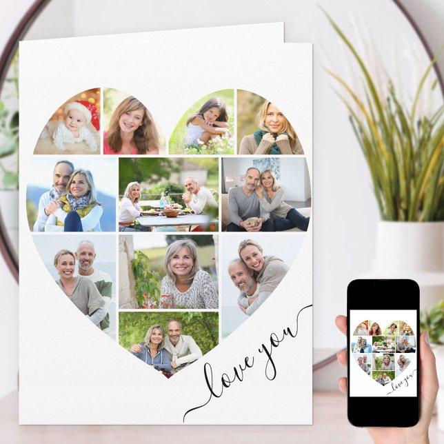 Heart 11 Foto CollageLove You Script Anniversary Karte (Von Creator hochgeladen)
