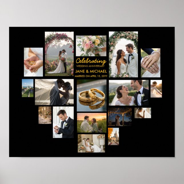 Heart 17 Foto Collage Personalisiertes Skript Poster (Vorne)