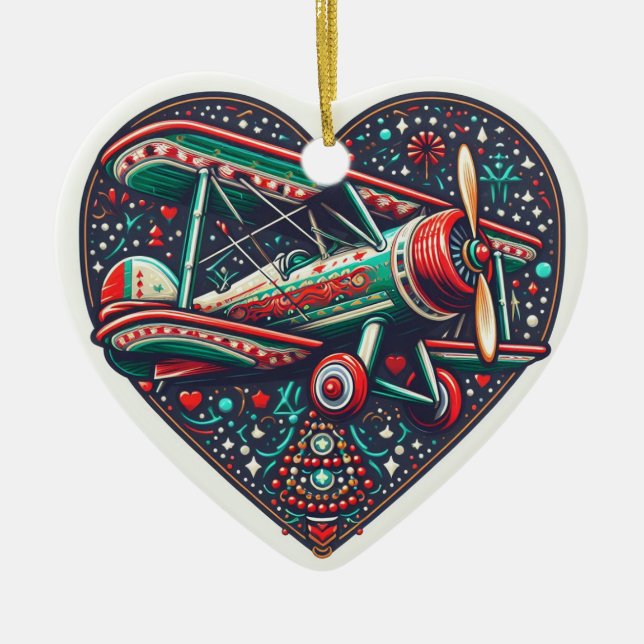 Heart Airplane Biplane Ornament (Vorne)