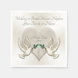 Heart and Love Birds Wedding Cocktail Napkins Serviette
