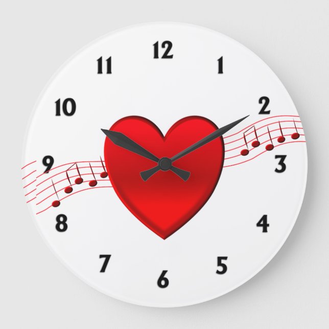 Heart and Music Gold Watch Große Wanduhr (Vorderseite)