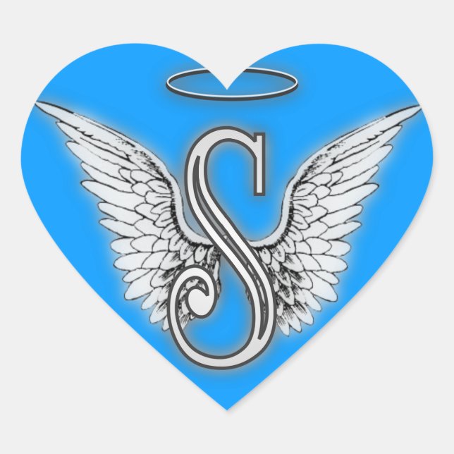 Heart Angel Wings Monogram Herz-Aufkleber (Vorderseite)