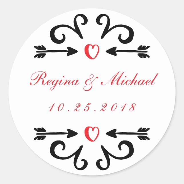 Heart Arrow Swirl Curl Wedding Danke Sticker (Vorderseite)