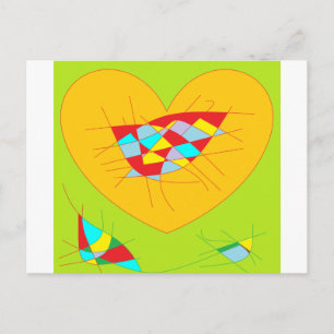 Heart Art Postcard Grün und Orange Farben Postkarte