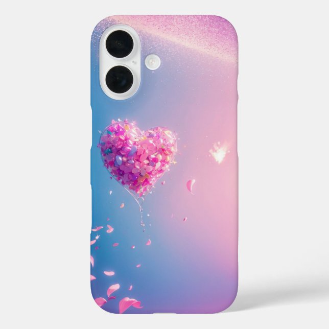 Heart Balloon Cherry Petals Dreamy Gradient Phone  iPhone 16 Hülle (Rückseite)