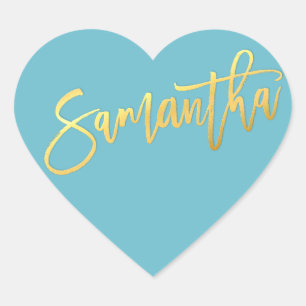 HEART BAT MITZVAH Türkis Goldskript SAMANTHA Herz-Aufkleber