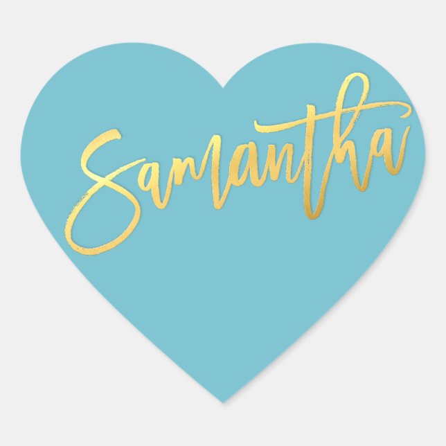 HEART BAT MITZVAH Türkis Goldskript SAMANTHA Herz-Aufkleber (Vorderseite)