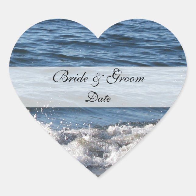 Heart Beach Thema Save the Date Stickers (Vorderseite)