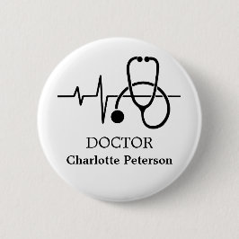 Heart Beat Stethoscope Doctor Tag Button